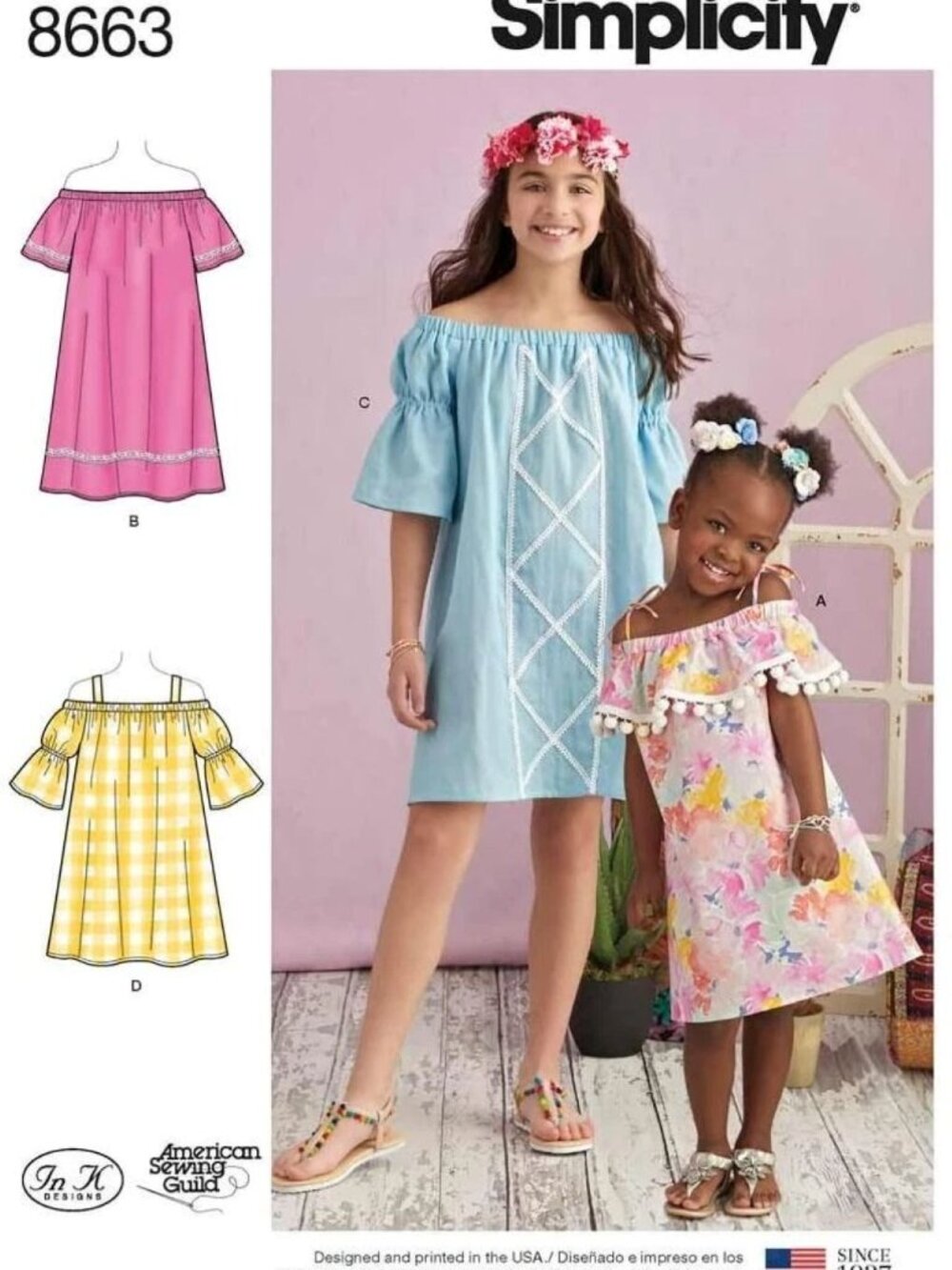 Simplicity Sewing Pattern 8663 Girls Off-the-Shoulder Style Dresses Size 3-6